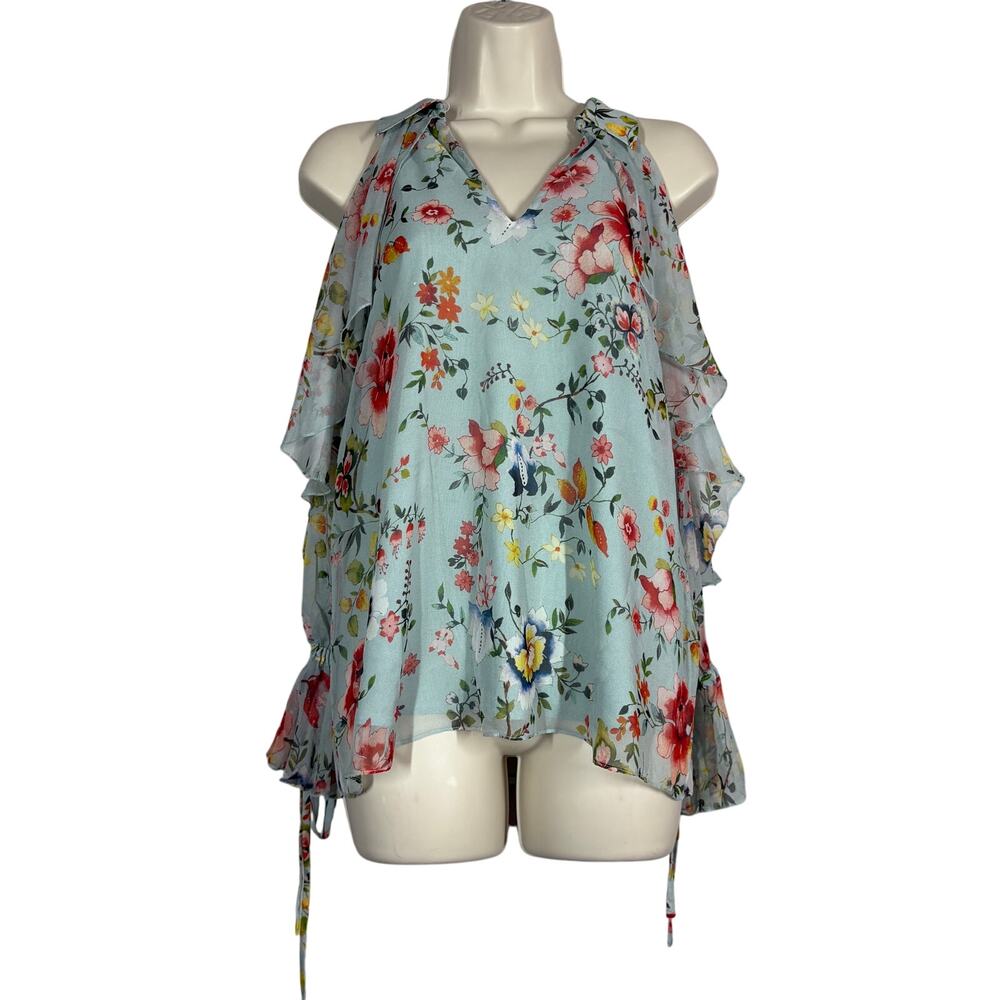 Alice + Olivia Silk Blayne Peasant Top Floral Off Shoulder Casual Flowy - M - Picture 3 of 8